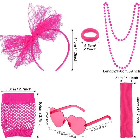 80s Costume Accessories Women Neon Gloves Headband Necklace Glasses Leg Warmers main image 7